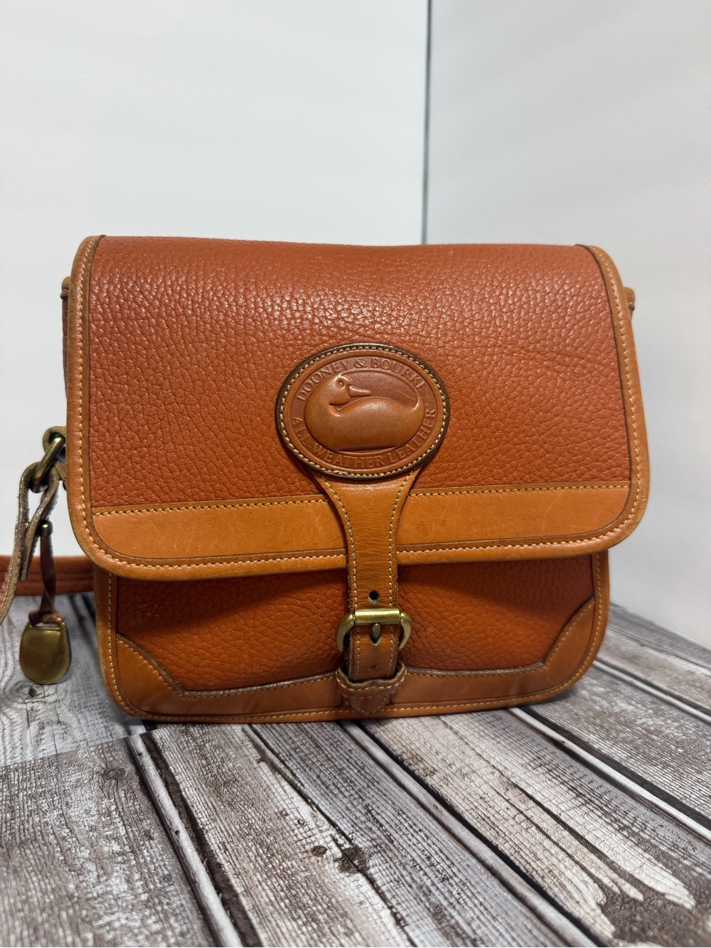 Vintage Dooney & Bourke Saddle Brown Pebbled Leather Messenger